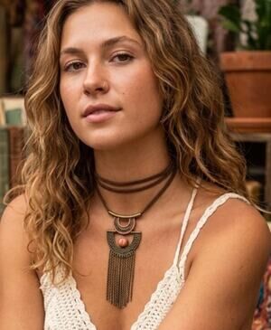 Handmade/upcycled Bohemian Gold and Brown Medallion Choker Necklace